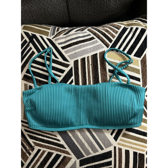 Hollister Swim Size XS Bikini Top Bandeau Ribbed Padded Lavender Aqua - Picture 1 of 6